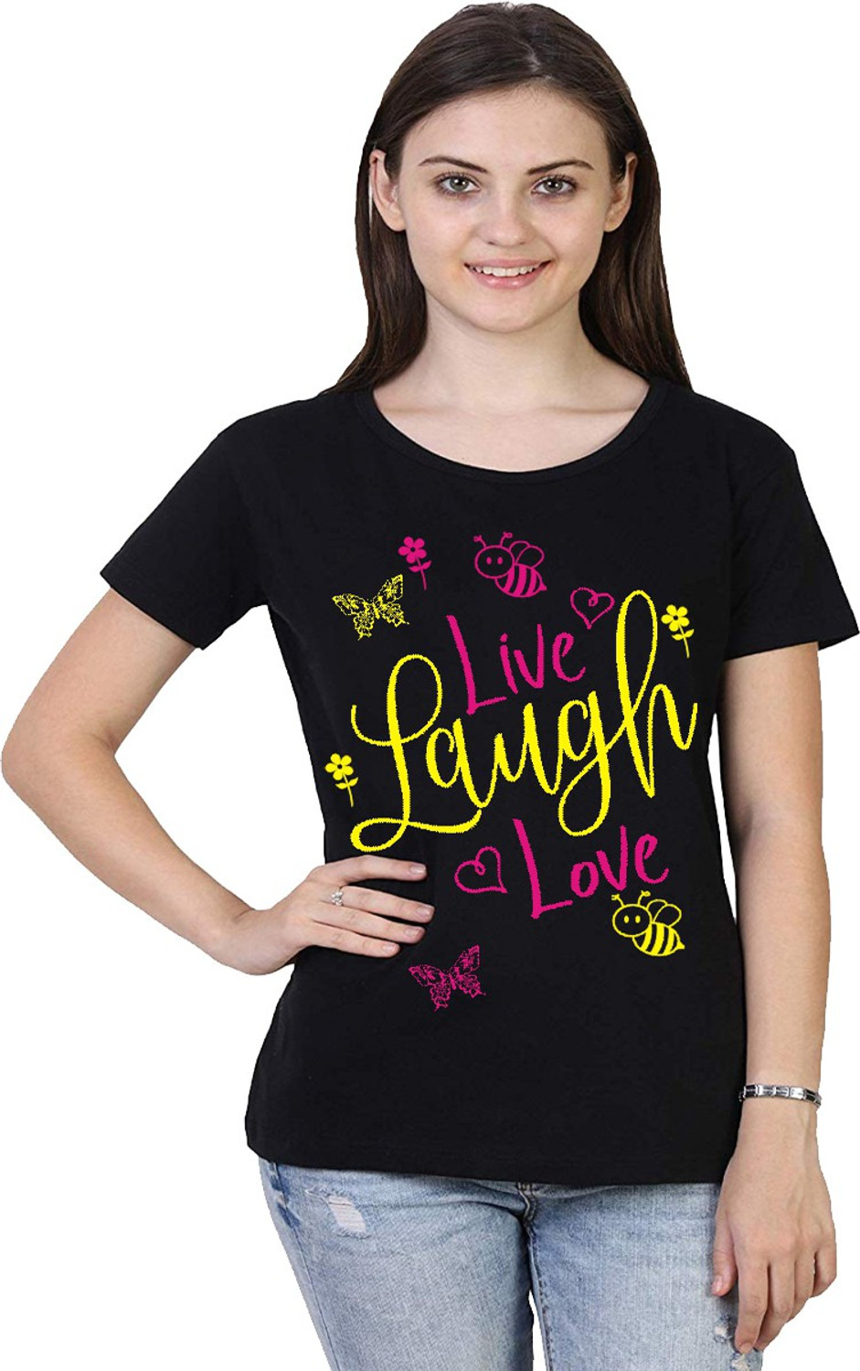 Image of VEERAA CLOTHING Typography Women Round Neck Multicolor T-Shirt