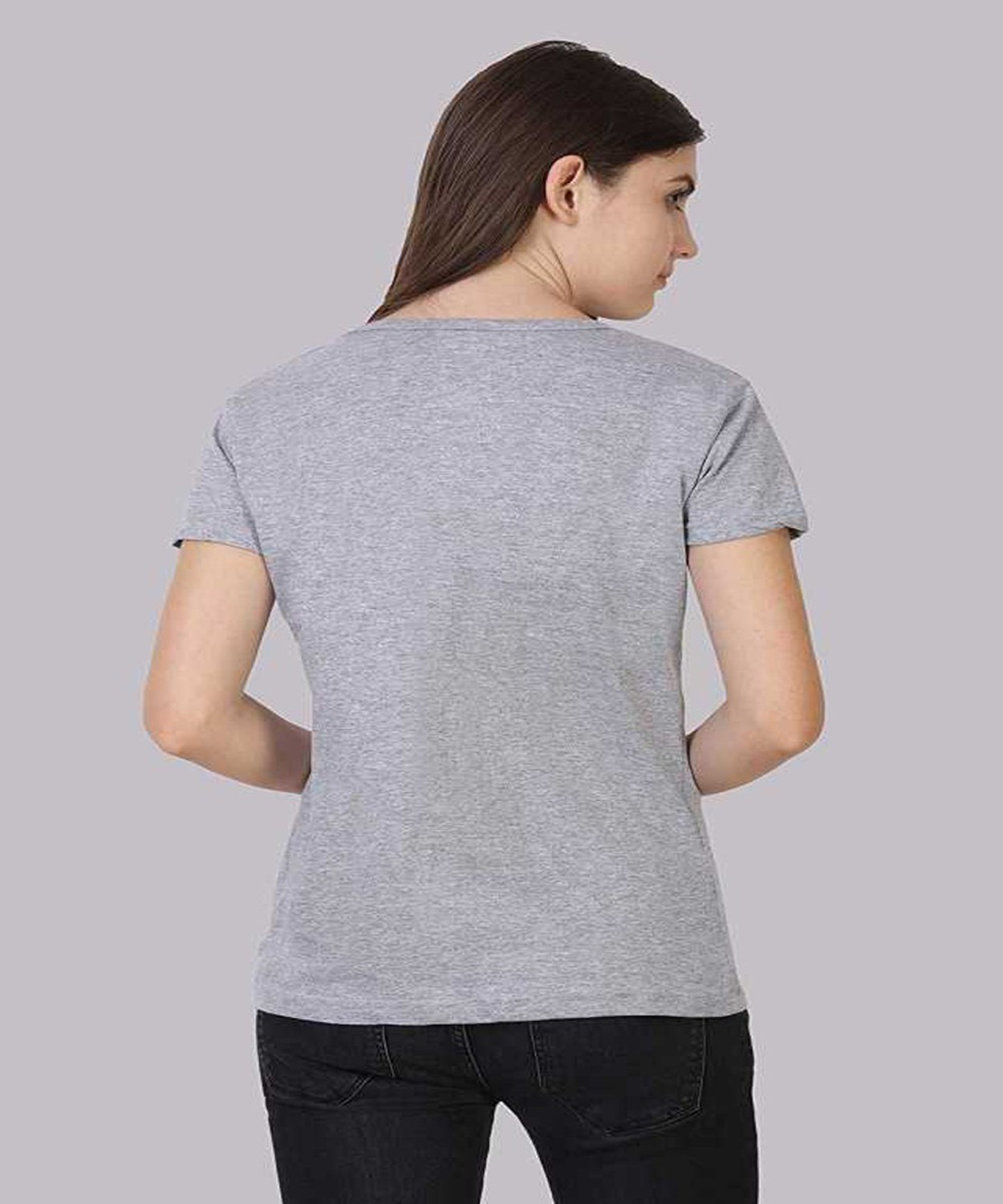 Image of VEERAA CLOTHING Printed Women Round Neck Grey T-Shirt