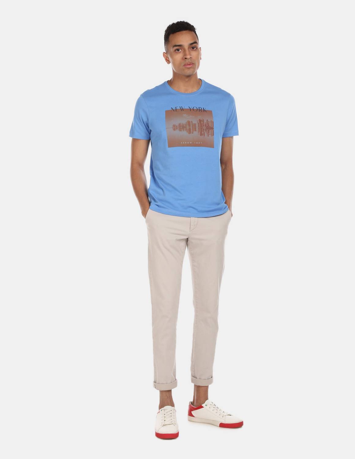 ARROW Printed Men Round Neck Blue T-Shirt