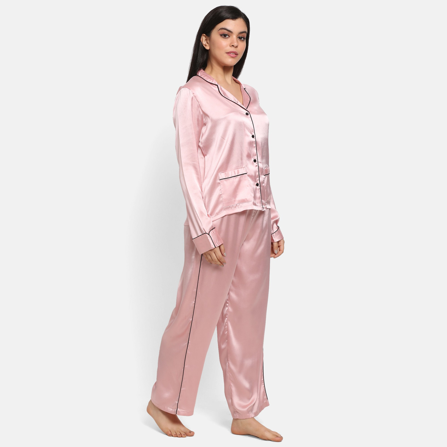 Image of PRETTY LOVING THING Women Solid Pink Shirt & Pyjama set
