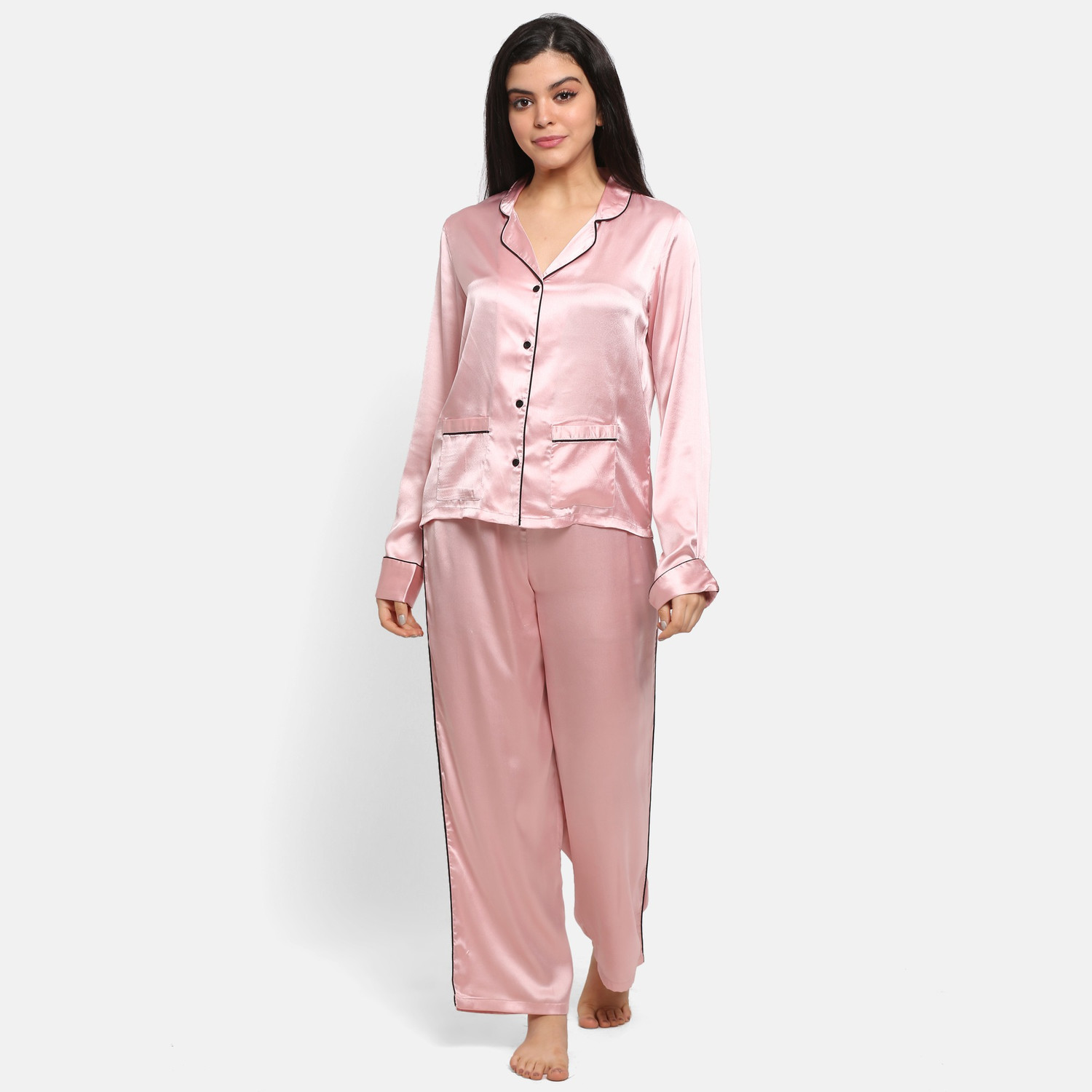 Image of PRETTY LOVING THING Women Solid Pink Shirt & Pyjama set