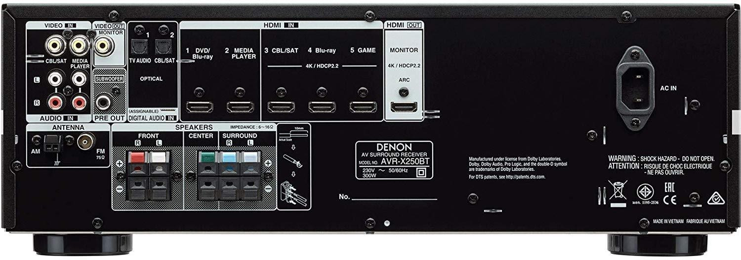 Image of DENON AVR-X250B 5.1 Ch. 4K Ultra HD AV Receiver with Bluetooth AV Power Receiver (Black) 300 W AV Power Receiver
