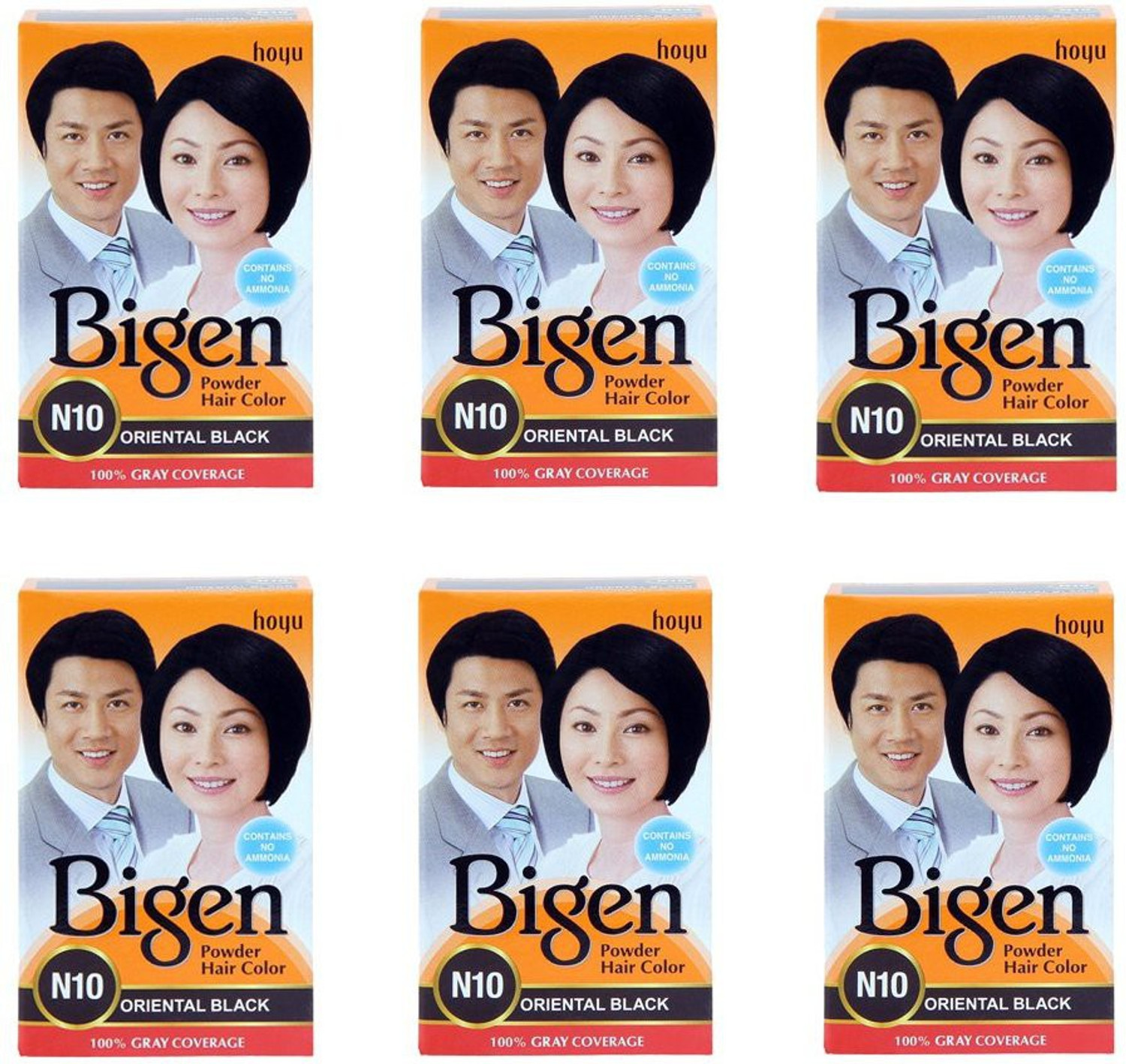 Image of Bigen Powder Hair Color Oriental Black 6 x 6 g Packs , Black