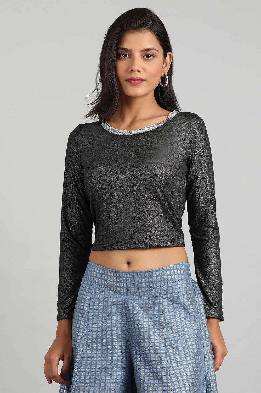 Aurelia Casual 3/4 Sleeve Solid Women Black Top