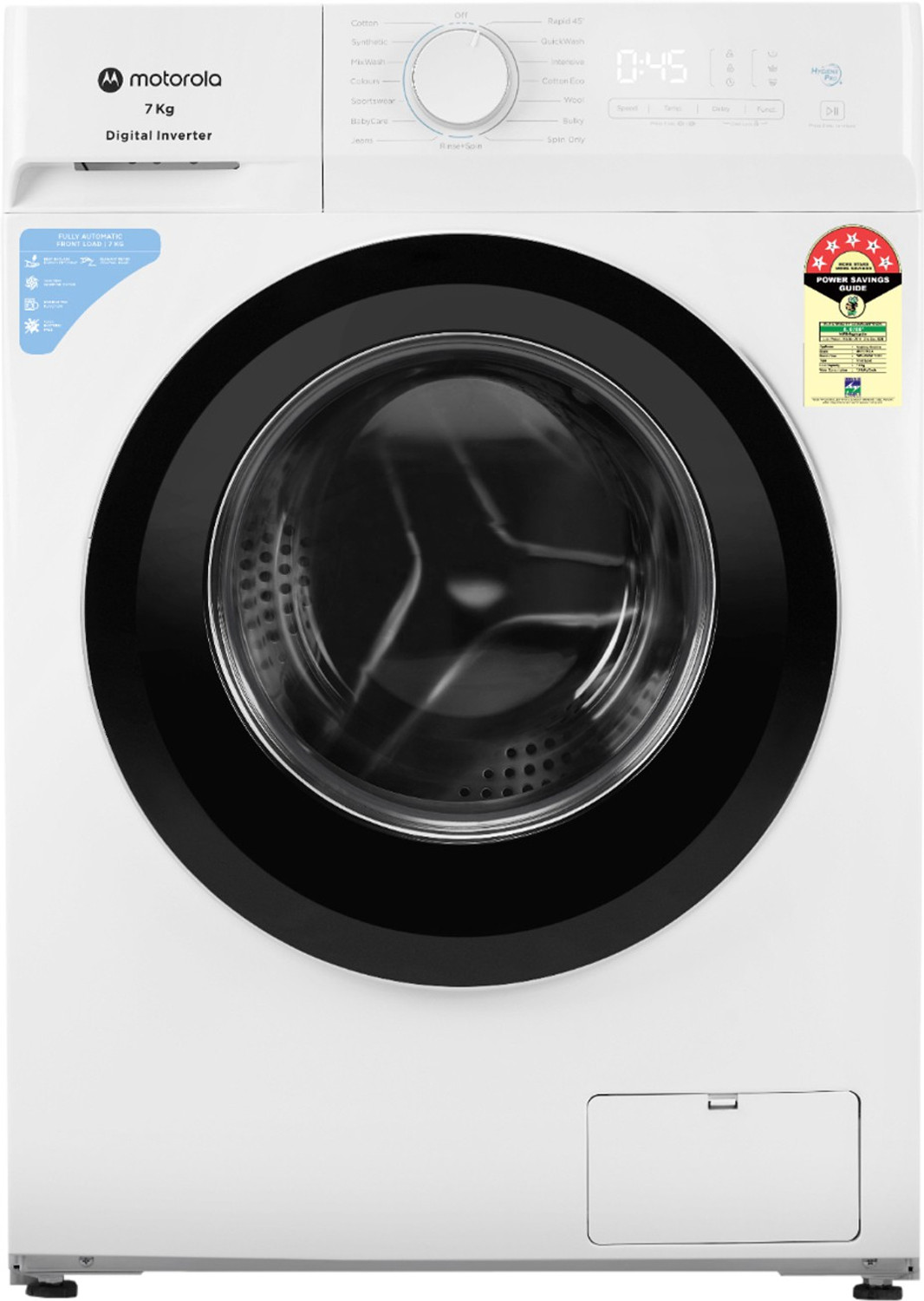 Image of MOTOROLA 7 kg Inverter Technology Fully Automatic Front Load Washing Machine with In-built Heater White