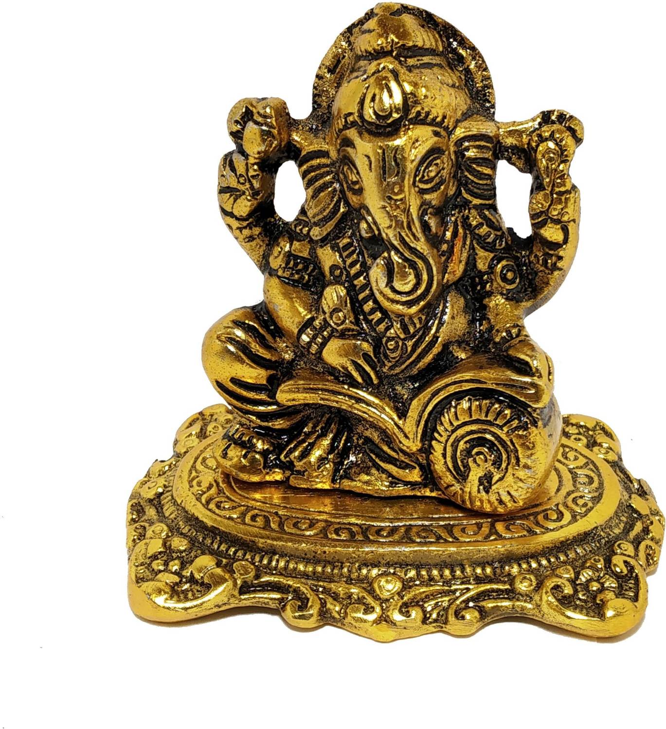KridayKraft White Metal Gold Color Ganesh reding book Decorative Showpiece - 8 cm