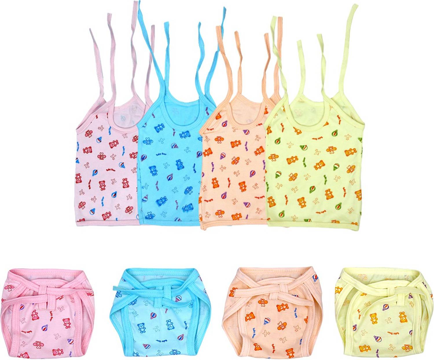 Bigbought Baby Zhabla (4 Pcs) And Nappy (Langot) (4 Pcs), Hosiery Soft Quality Branded Cloth Material, 0-6 Months (Multicolor)