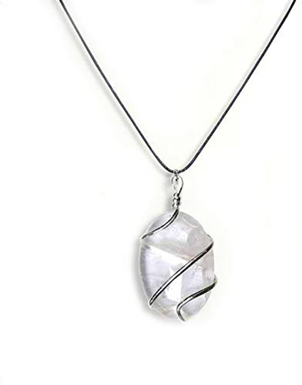 AIR9999 Natural Clear Quartz Crystal Wire Wrapped Pendant for Men & Women Quartz Crystal Pendant Set