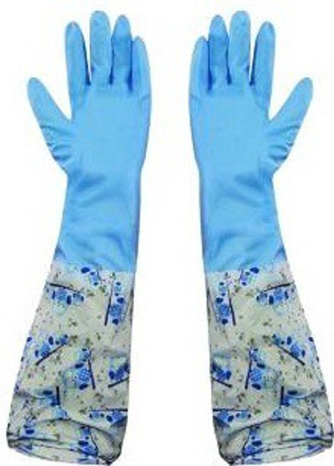 ALWAFLI Reusable Rubber Latex PVC Flock Lined Long Sleeves Hand Gloves Safety Kitchen for Dish-Washing, Cleaning, Gardening, Lab Work, Laundry and Sanitation Wet and Dry Glove Set