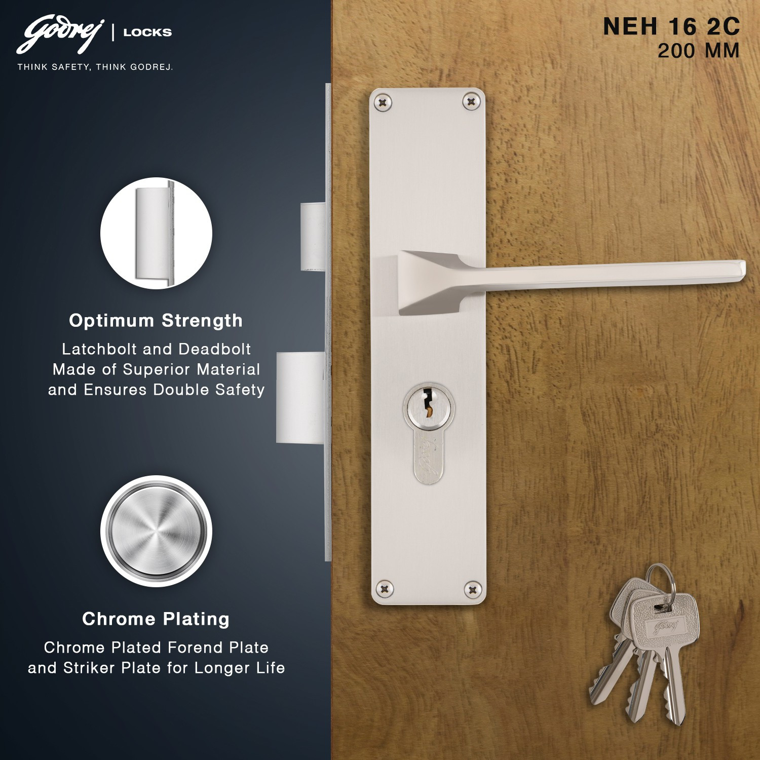 Image of Godrej Locks Steel Matte Door levers