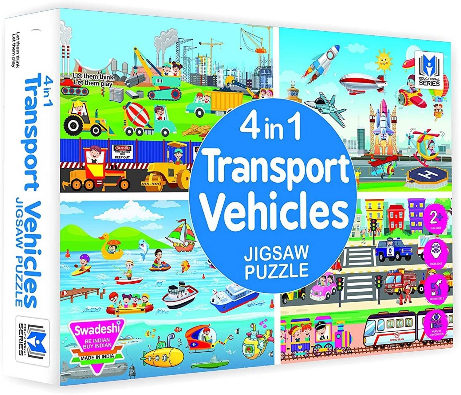 ARNIYAVALA 4 in 1 Transport Vehicles Jigsaw Puzzle for Kids. 4 Puzzles 35 Pieces Each.