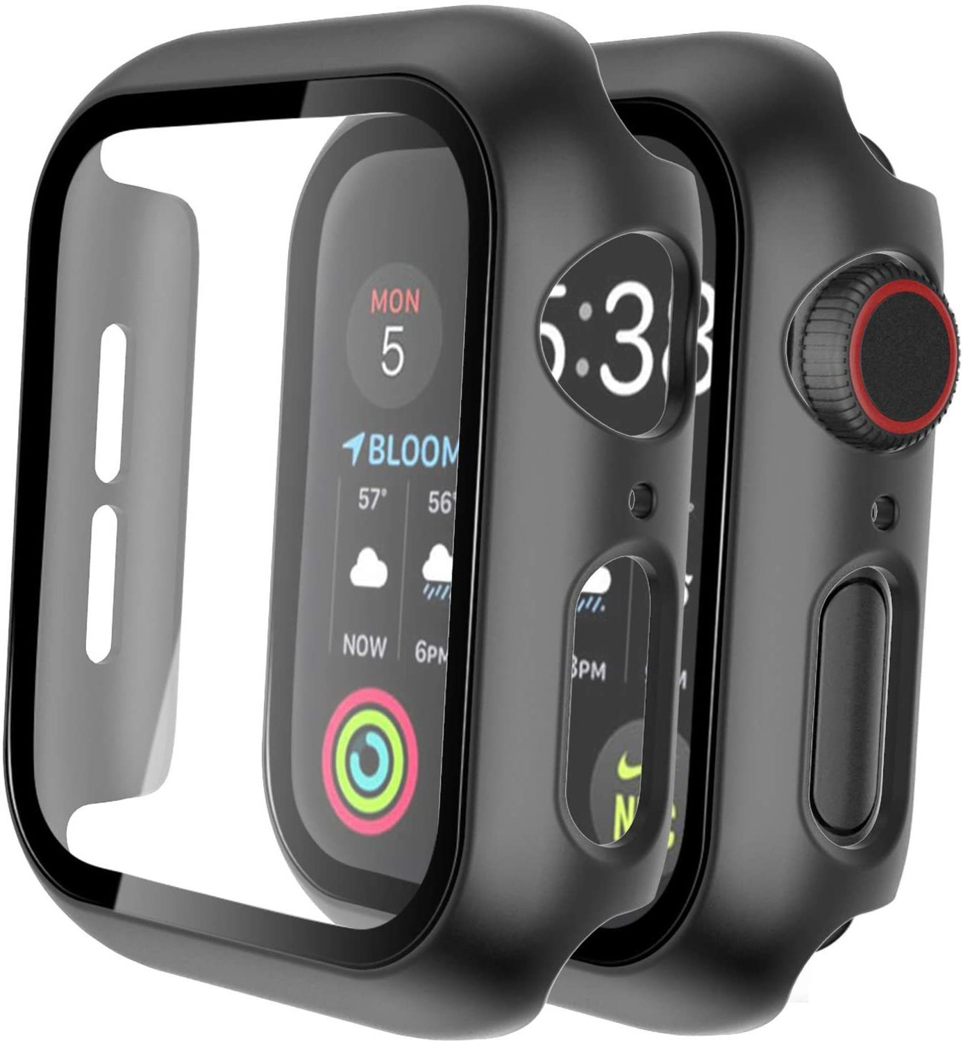 Image of Hamz Edge To Edge Tempered Glass for Case Compatible with iWatch 44mm Series 7 /SE /6 /5 /4 /3 /2 /1 Built-in Tempered Glass, Hard PC Protector Cover