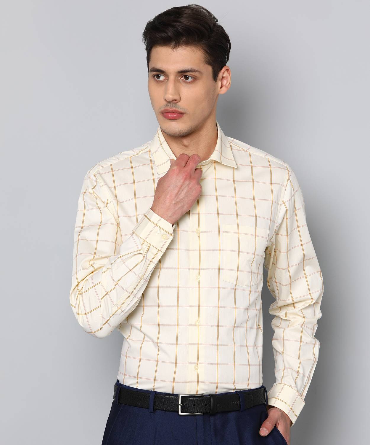 Blackberrys Men Checkered Casual Yellow Shirt