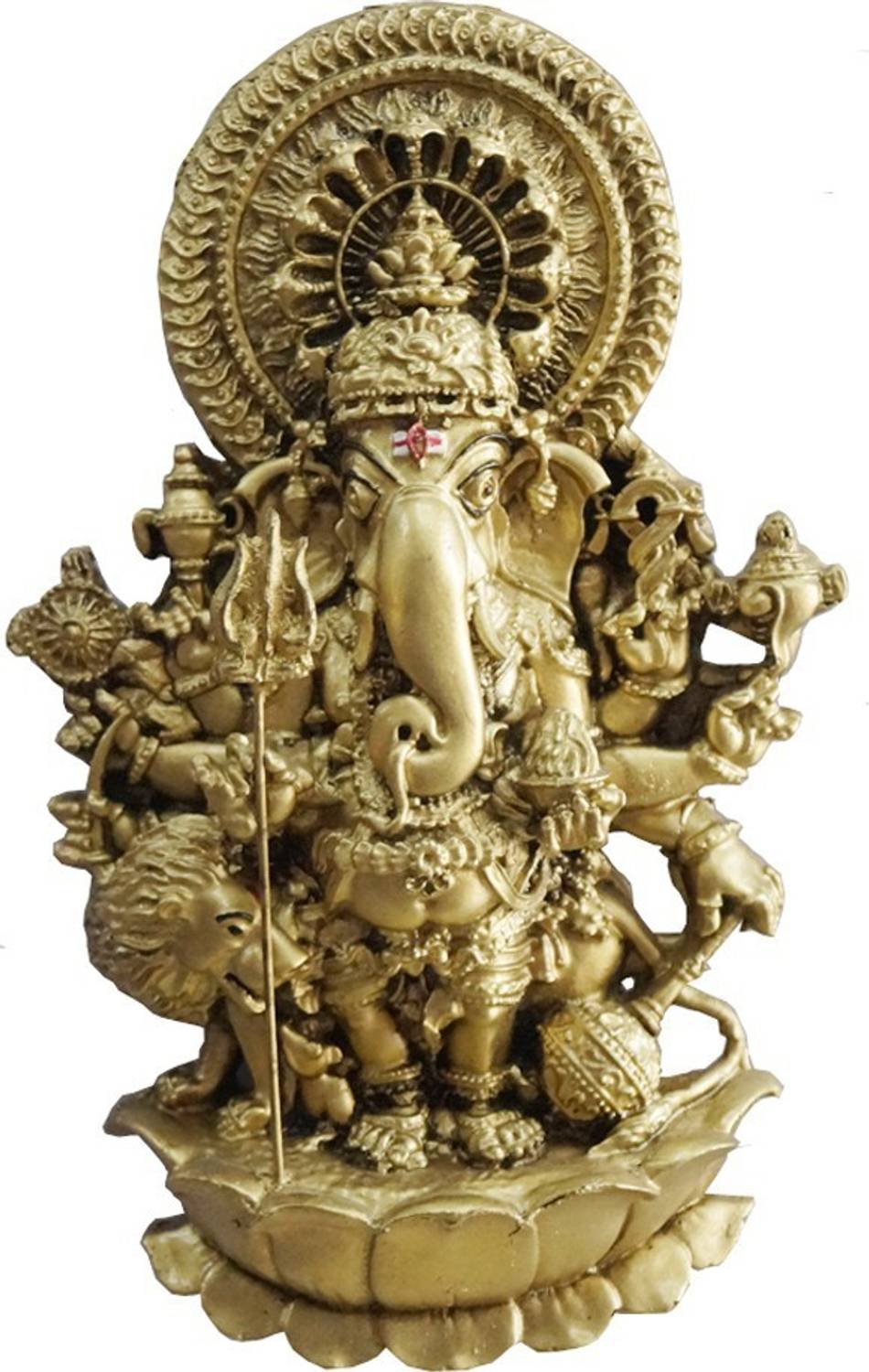 JRG Drusti Ganesha Gold Antique Brass Finish Idol Statue Decorative Showpiece  -  20 cm