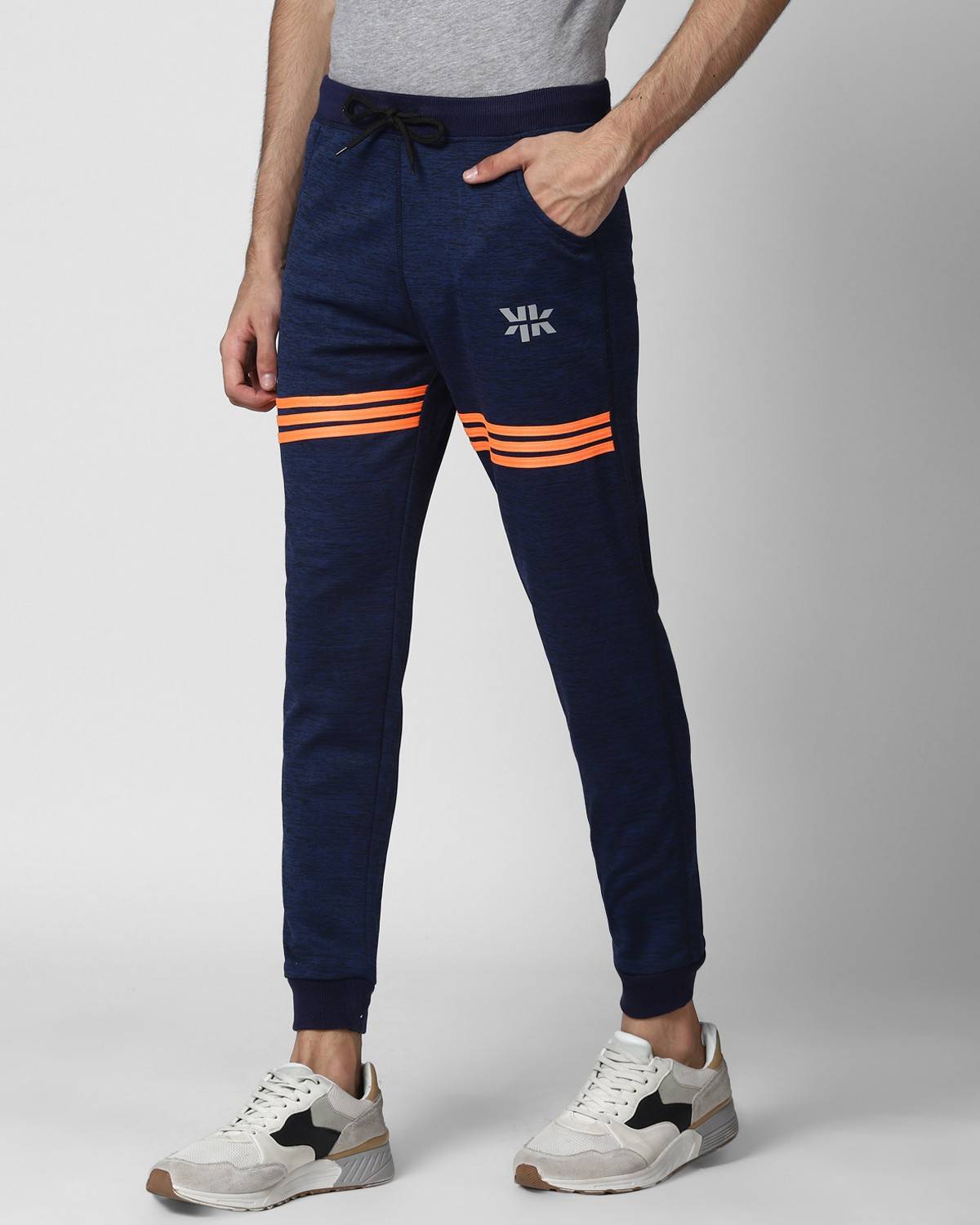 BUKKL Striped Men Blue Track Pants