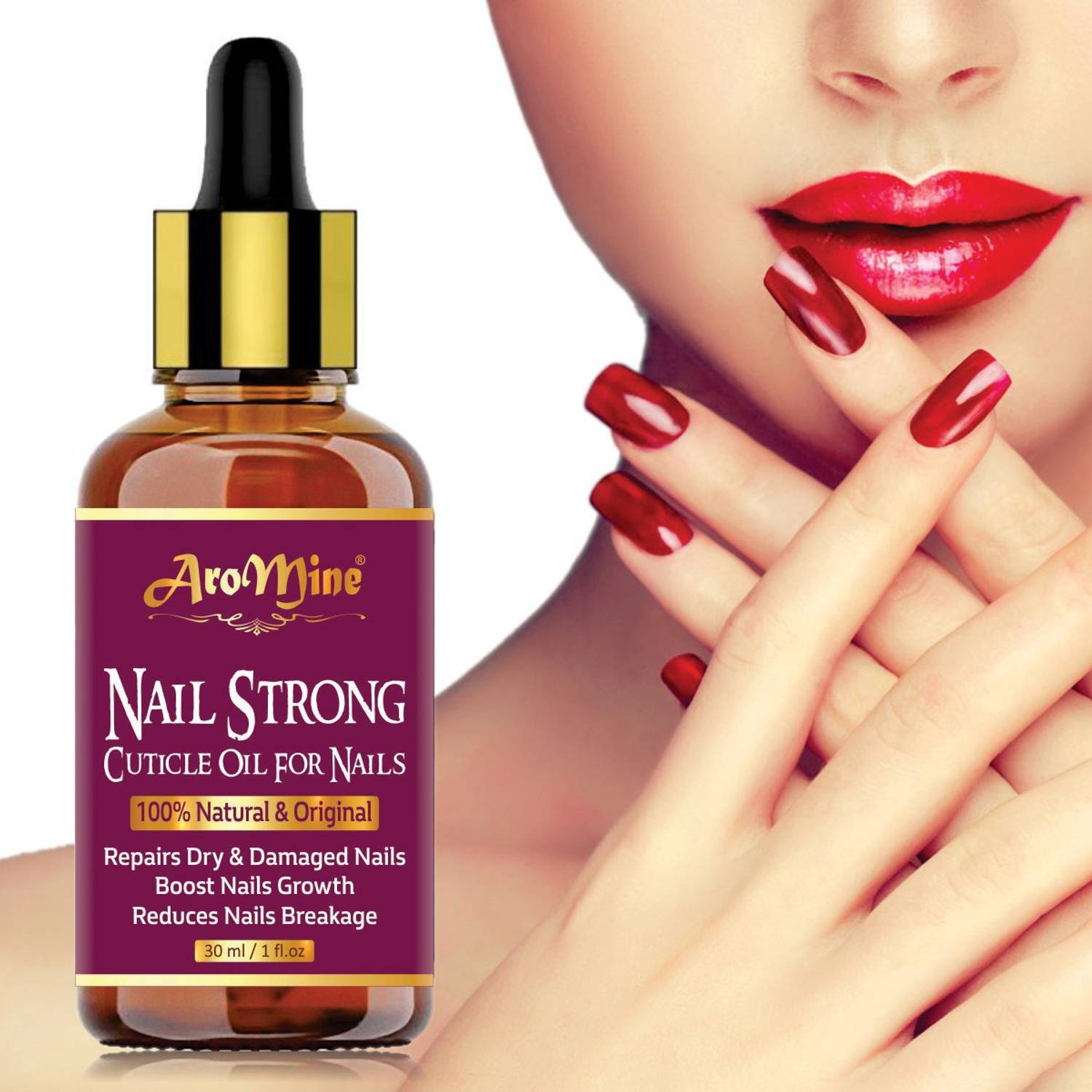 AroMine Natural Nails Strong Oil For Cuticle Care, Nail Growth & Strength -30ML YELLOW