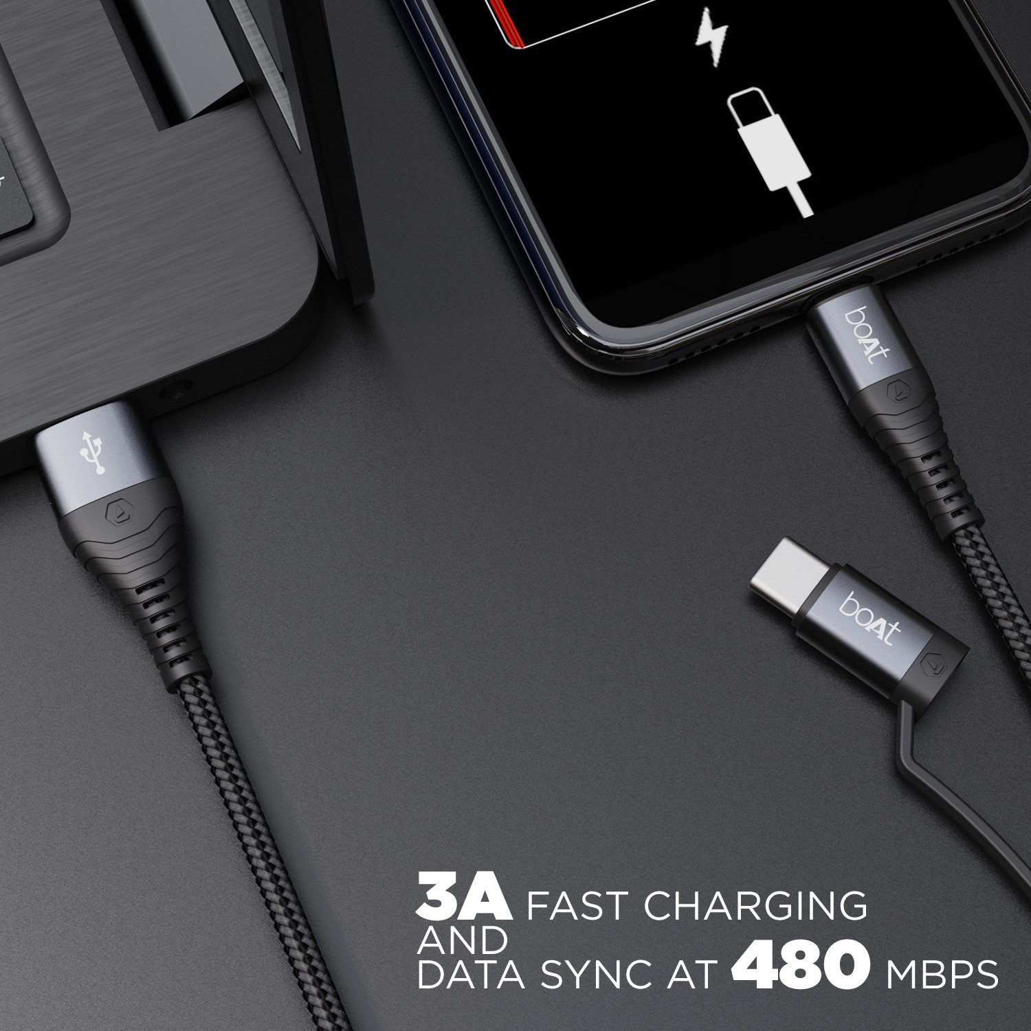 Image of boAt USB Type C Cable 3 A 1.5 m Deuce USB 330 2-in-1 Micro USB and with 3A Fast Charge, 480mbps