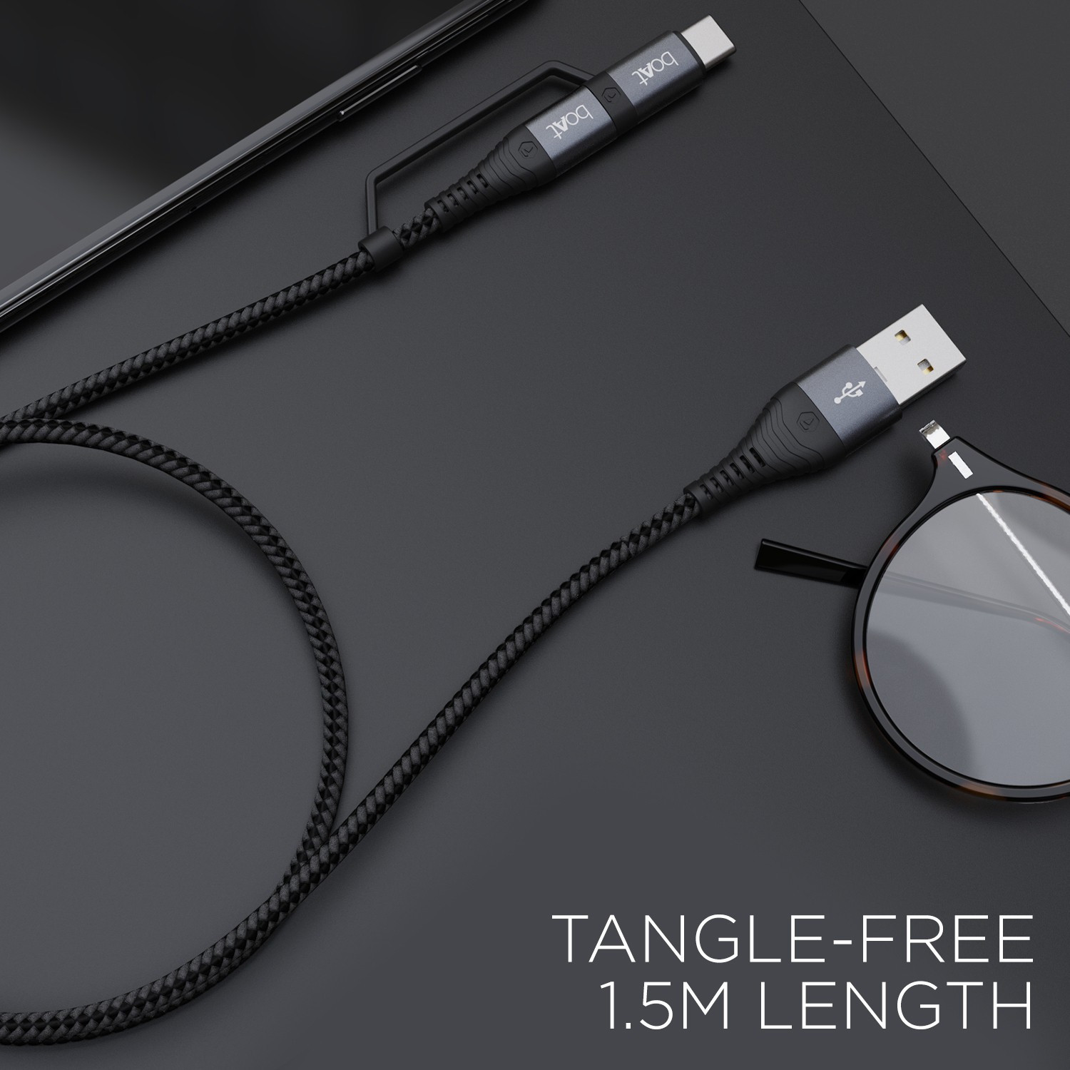 Image of boAt USB Type C Cable 3 A 1.5 m Deuce USB 330 2-in-1 Micro USB and with 3A Fast Charge, 480mbps