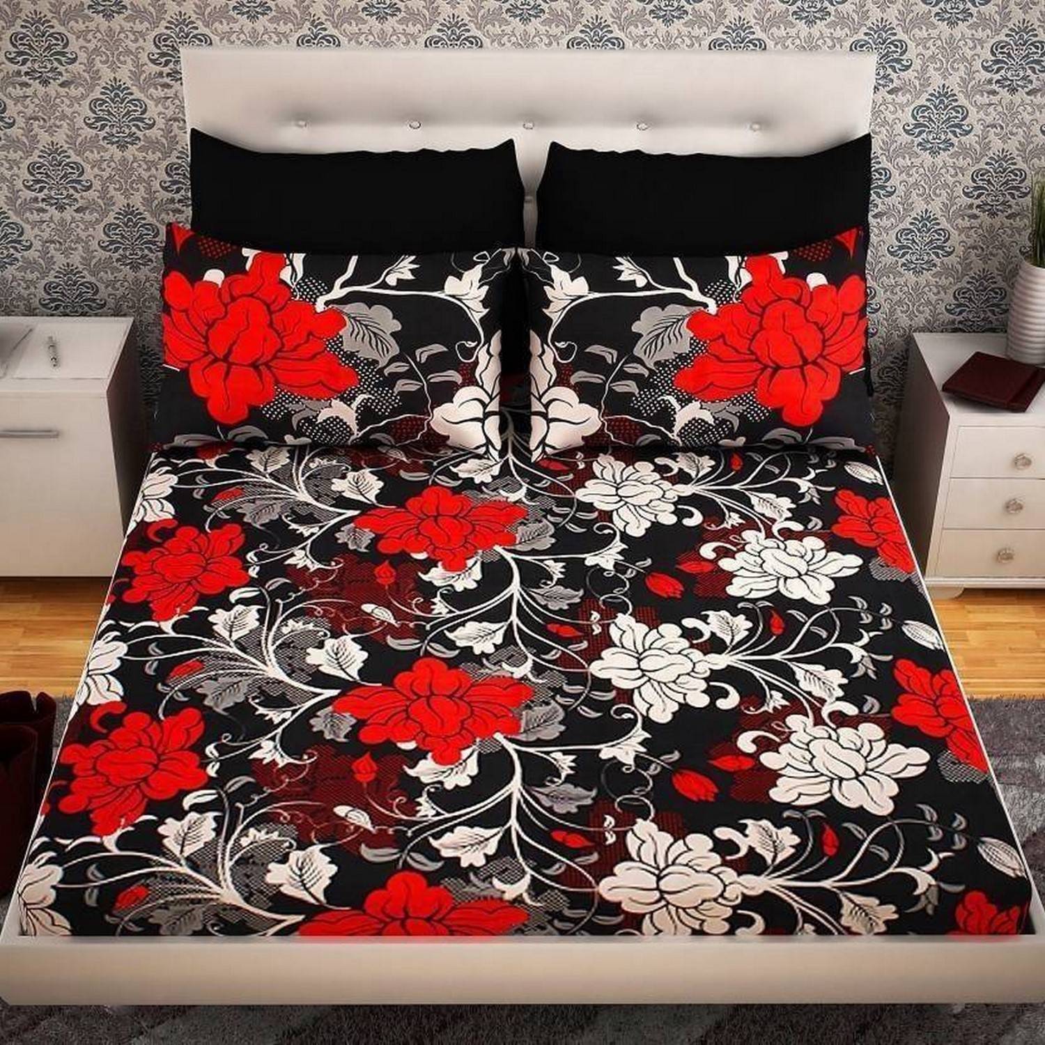 Ashu Decor Microfiber Double Flat 144 TC 3D Printed 1 Bedsheet with 2 Pillow Covers