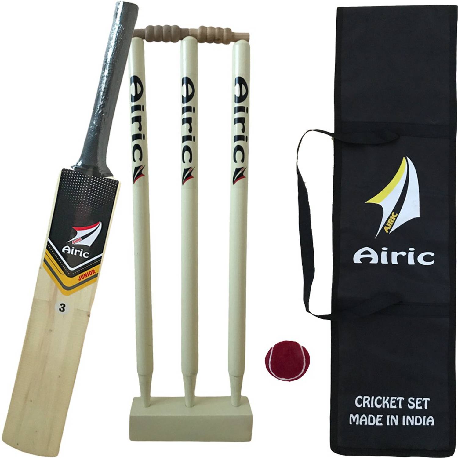 Airic Kashmiri Popular Willow Cricket Kit With Ball, Wickets And Bag (Size 3 For 8 to 9 Years) Cricket Kit