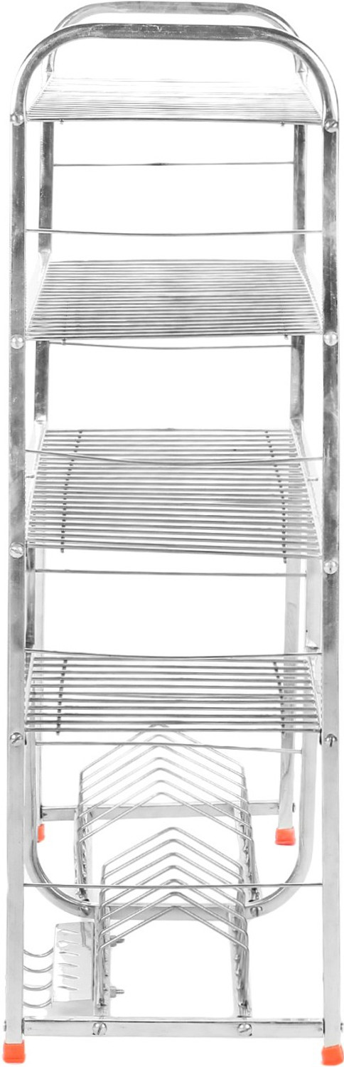Image of IRONTECH Utensil Kitchen Rack Steel 5 Layer 30X31 inch Wall Mount Modern Kitchen Utensils Dish Rack Stainless Steel Kitchen Rack Kitchen Storage Rack /Utensils Rack with Plate & Cutlery Stand