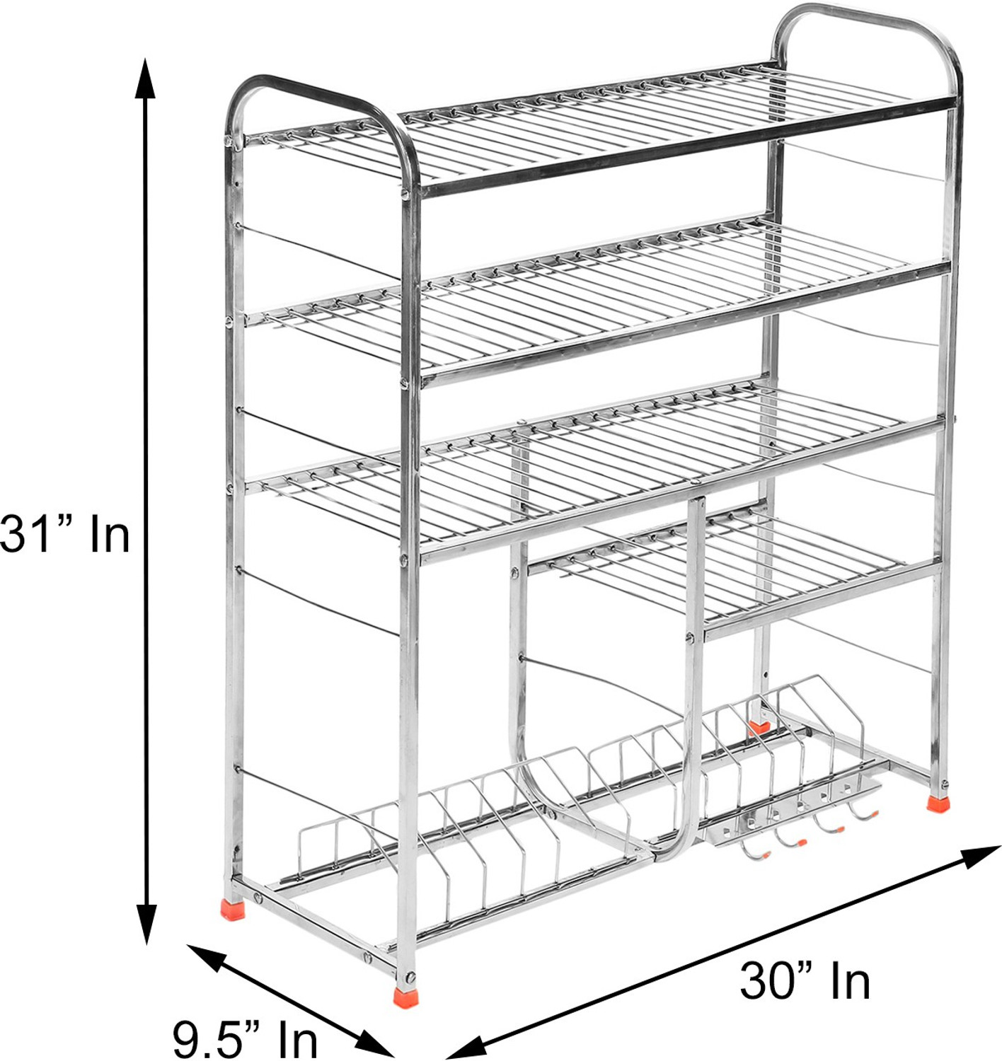 Image of IRONTECH Utensil Kitchen Rack Steel 5 Layer 30X31 inch Wall Mount Modern Kitchen Utensils Dish Rack Stainless Steel Kitchen Rack Kitchen Storage Rack /Utensils Rack with Plate & Cutlery Stand