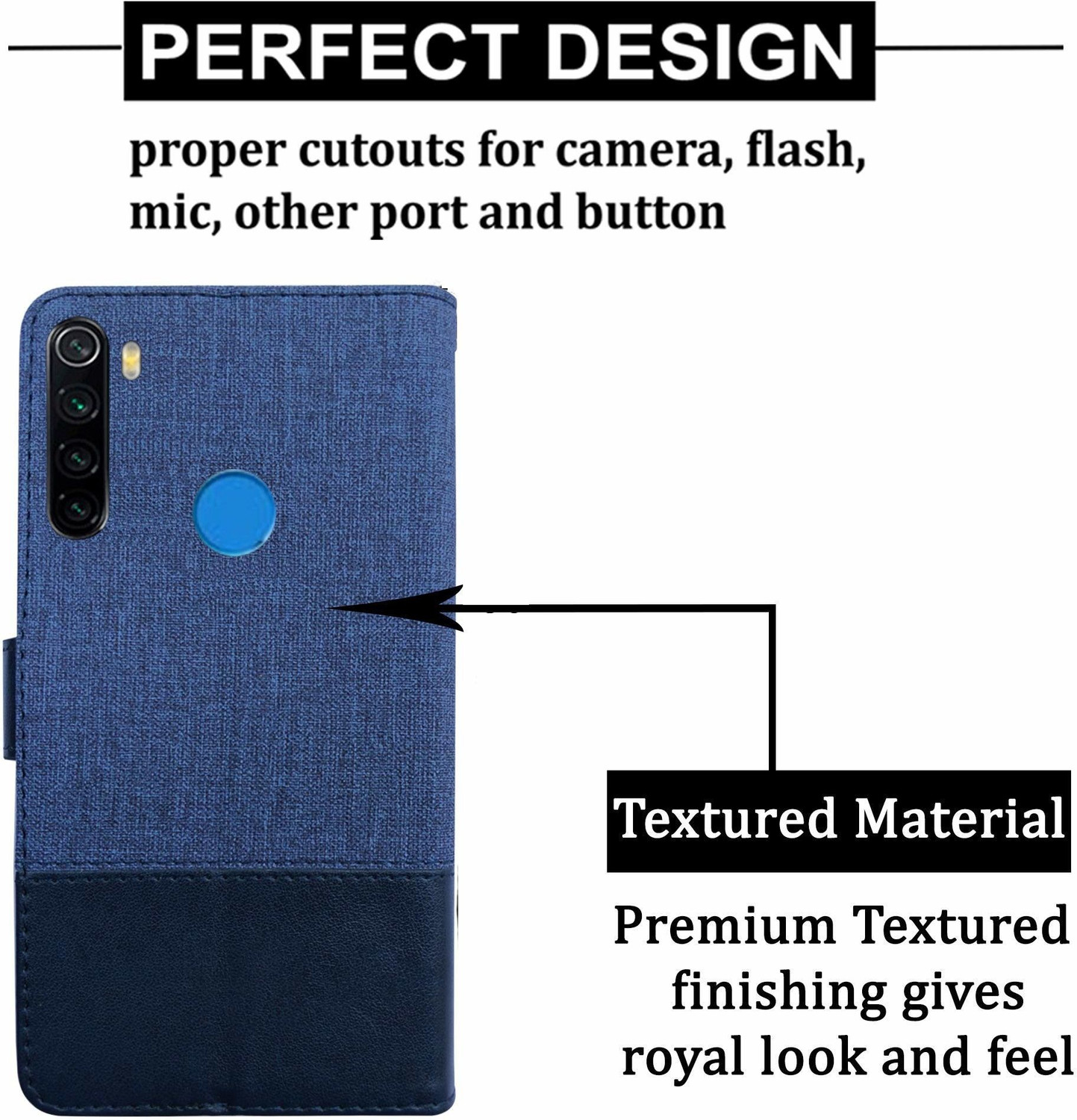 Image of Spicesun Flip Cover for Mi Redmi Note 8 (Blue, Dual Protection, Artificial Leather, Pack of: 1)