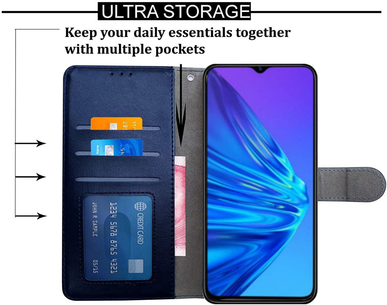 Image of Spicesun Flip Cover for Mi Redmi Note 8 (Blue, Dual Protection, Artificial Leather, Pack of: 1)