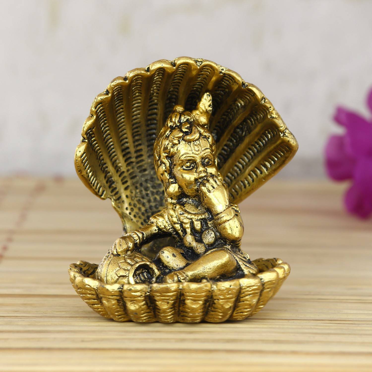 Artisyn Golden Bal Gopal Krishna having Makhan Decorative Showpiece - 9 cm