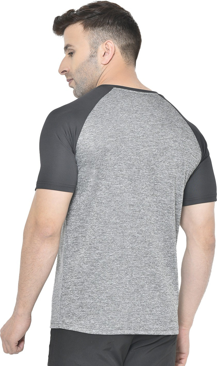 Image of CHKOKKO Colorblock Men Round Neck Black, Grey T-Shirt