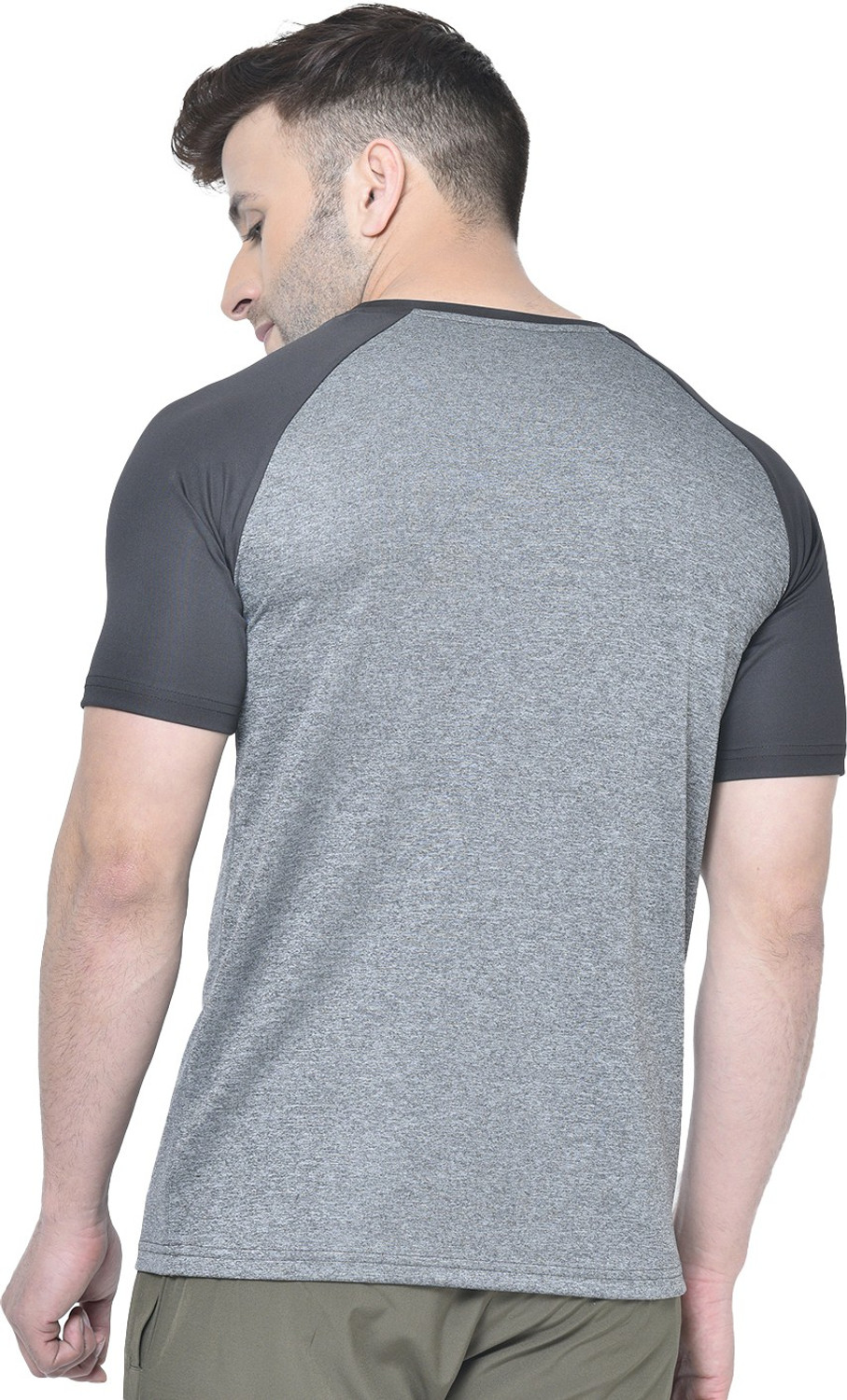 Image of CHKOKKO Colorblock Men Round Neck Black, Grey T-Shirt