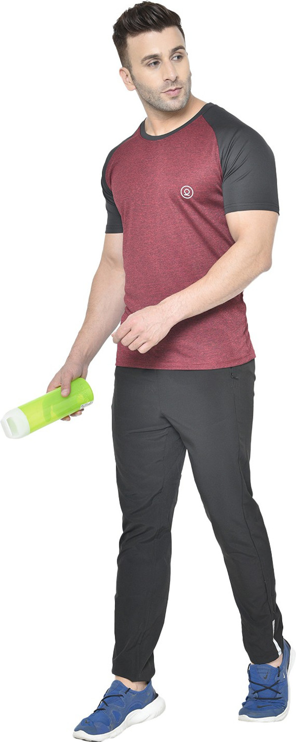 Image of CHKOKKO Colorblock Men Round Neck Maroon, Grey T-Shirt