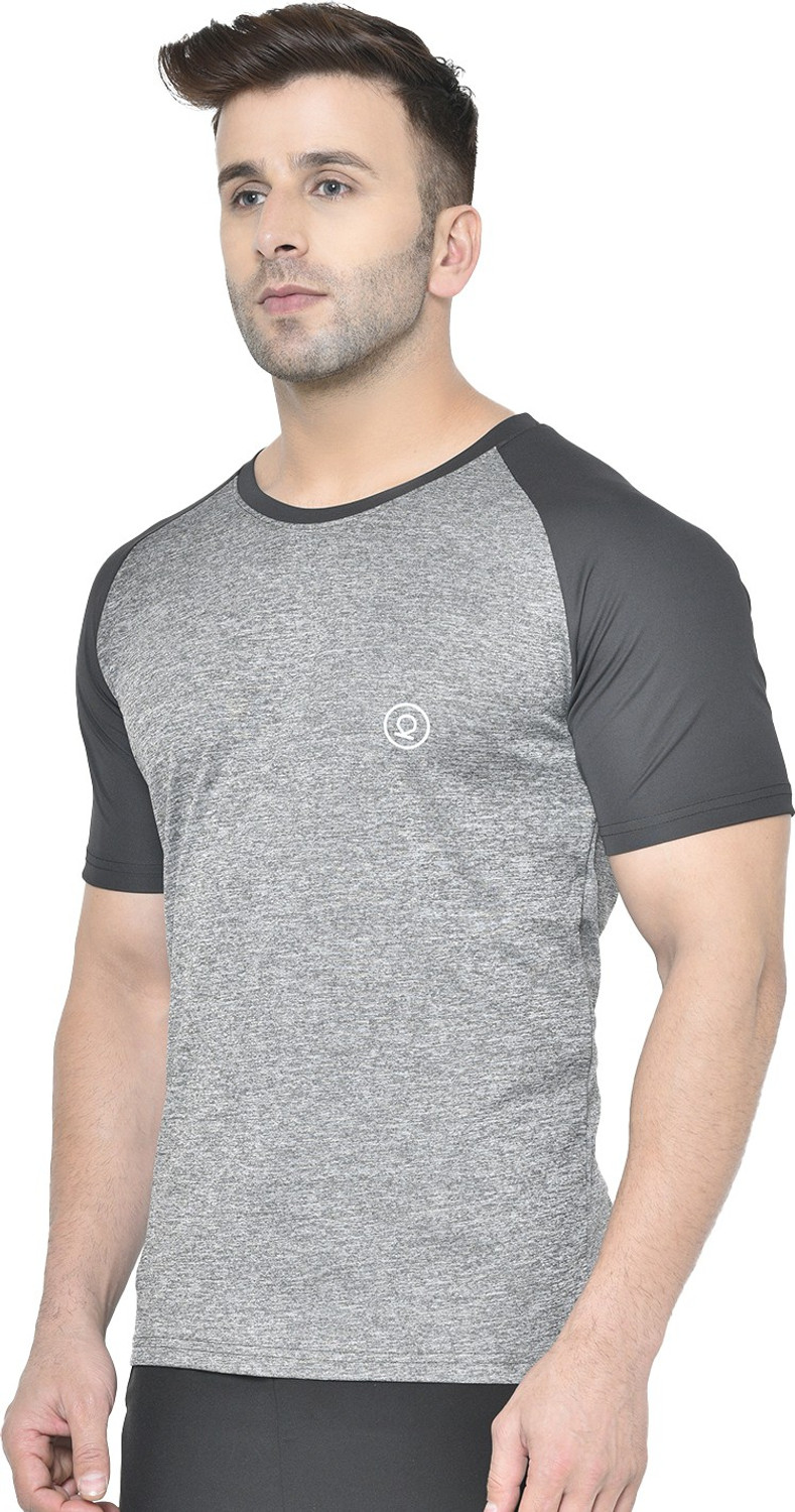Image of CHKOKKO Colorblock Men Round Neck Black, Grey T-Shirt