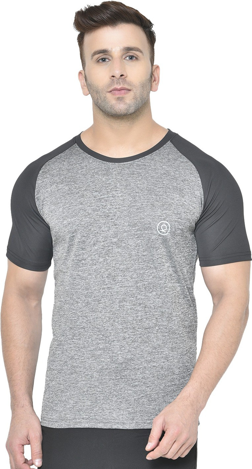 Image of CHKOKKO Colorblock Men Round Neck Black, Grey T-Shirt