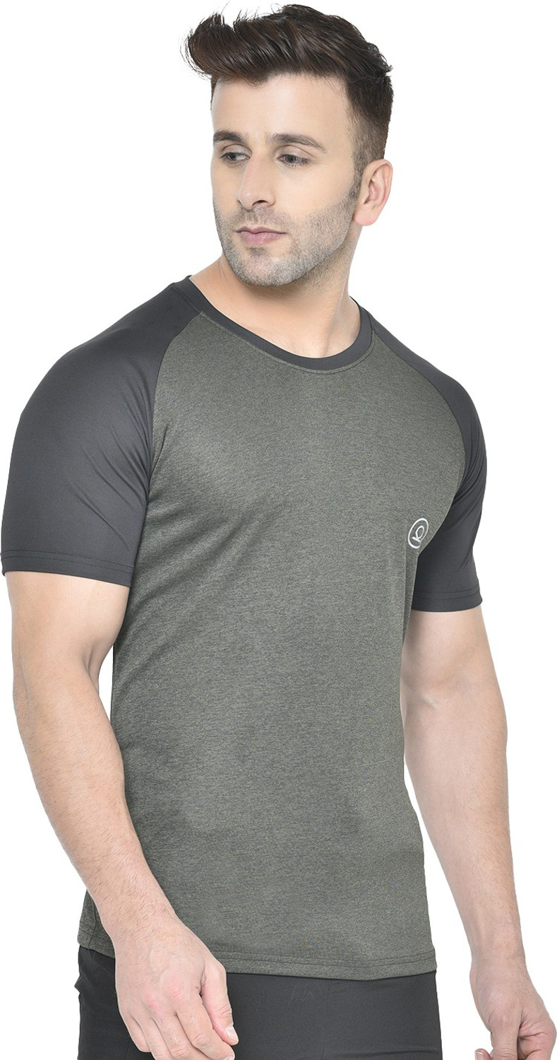 Image of CHKOKKO Colorblock Men Round Neck Green, Black T-Shirt