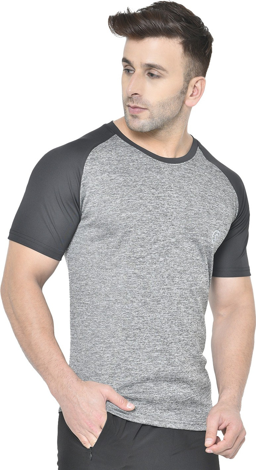 Image of CHKOKKO Colorblock Men Round Neck Black, Grey T-Shirt