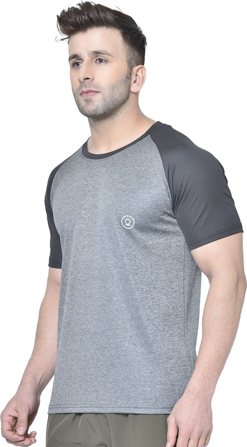 Image of CHKOKKO Colorblock Men Round Neck Black, Grey T-Shirt