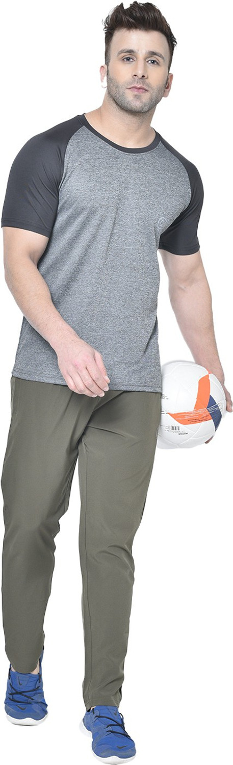 Image of CHKOKKO Colorblock Men Round Neck Black, Grey T-Shirt