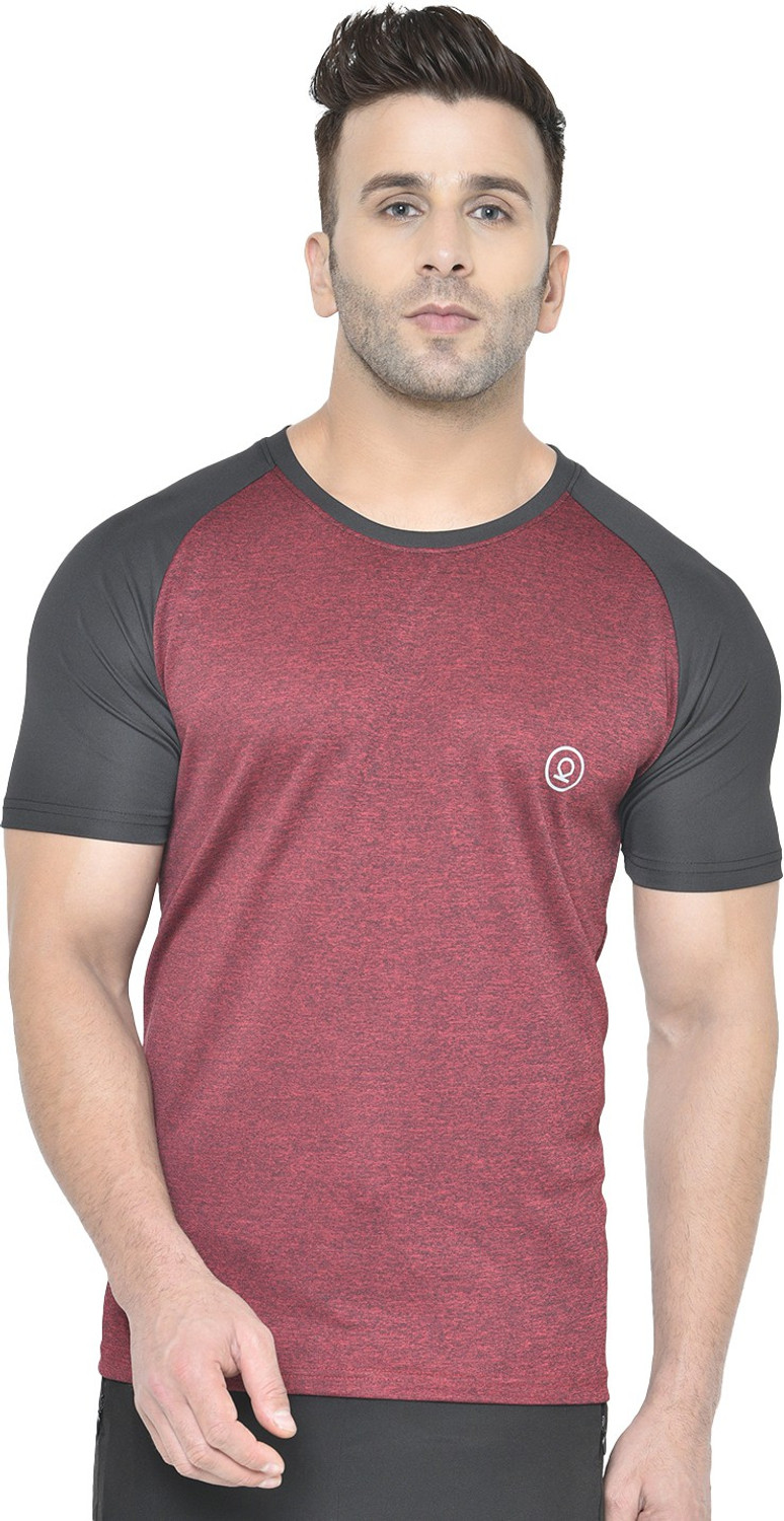 Image of CHKOKKO Colorblock Men Round Neck Maroon, Grey T-Shirt