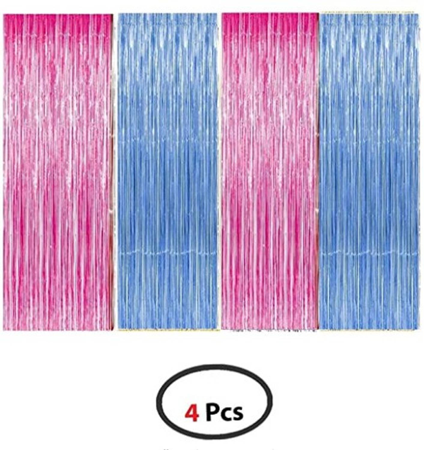 Blooms Mall Solid Blue +pink Metallic Foil Curtain Pack of 4 foil curtain for decoration for Birthday,Wedding and Anniversary Balloon