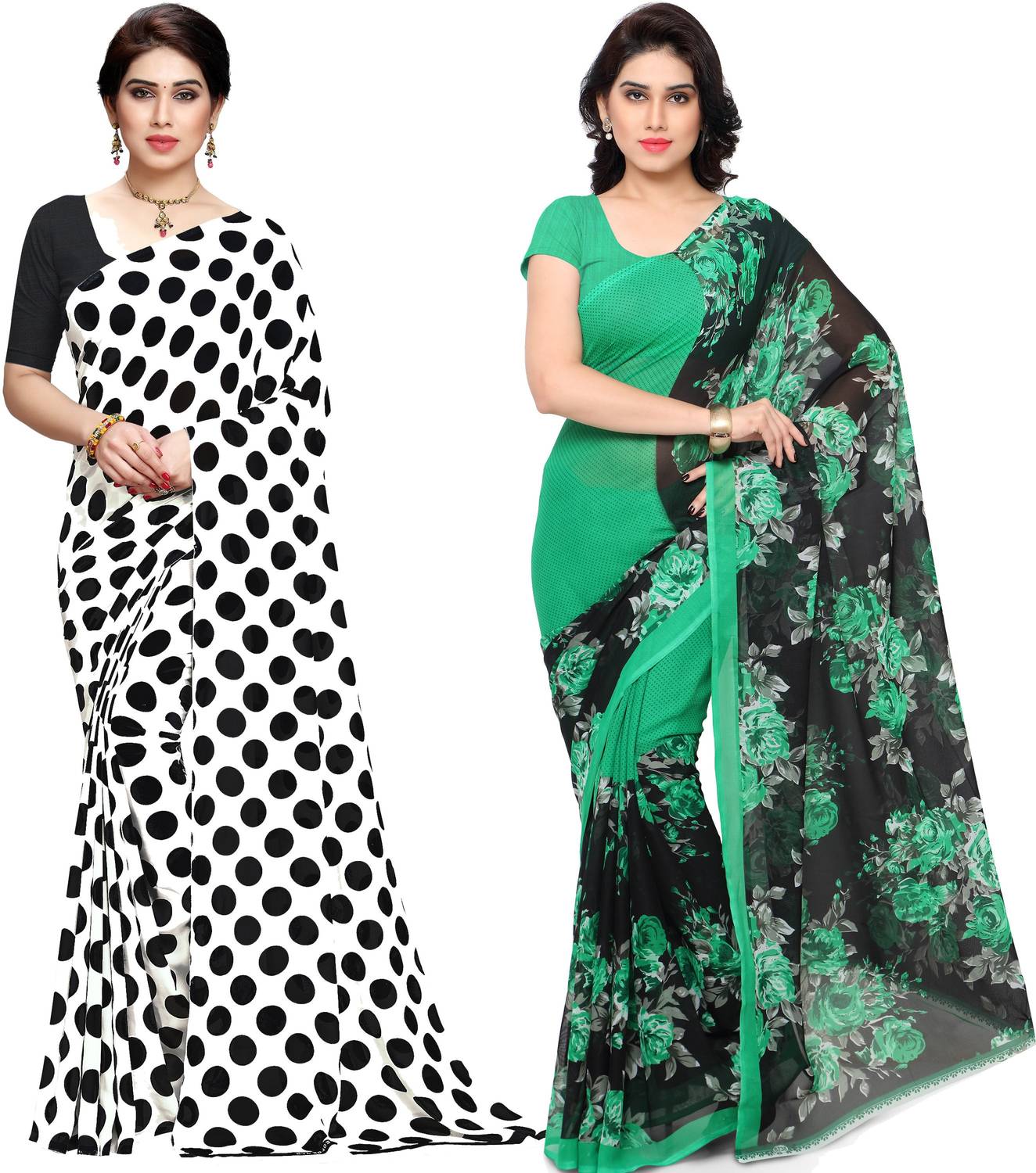 ANAND Printed, Polka Print, Floral Print Daily Wear Georgette Saree
