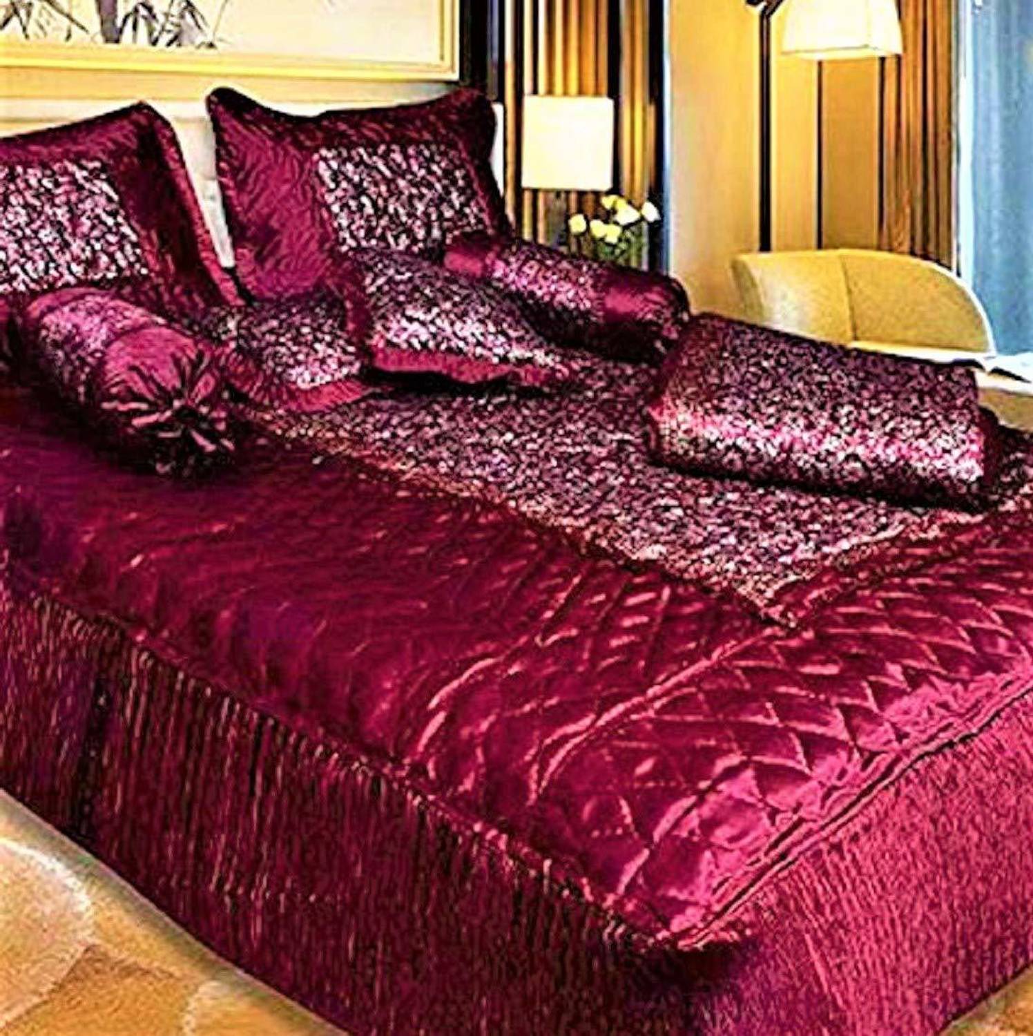STITCHY Satin Double King Bedding Set, Red - Image 1