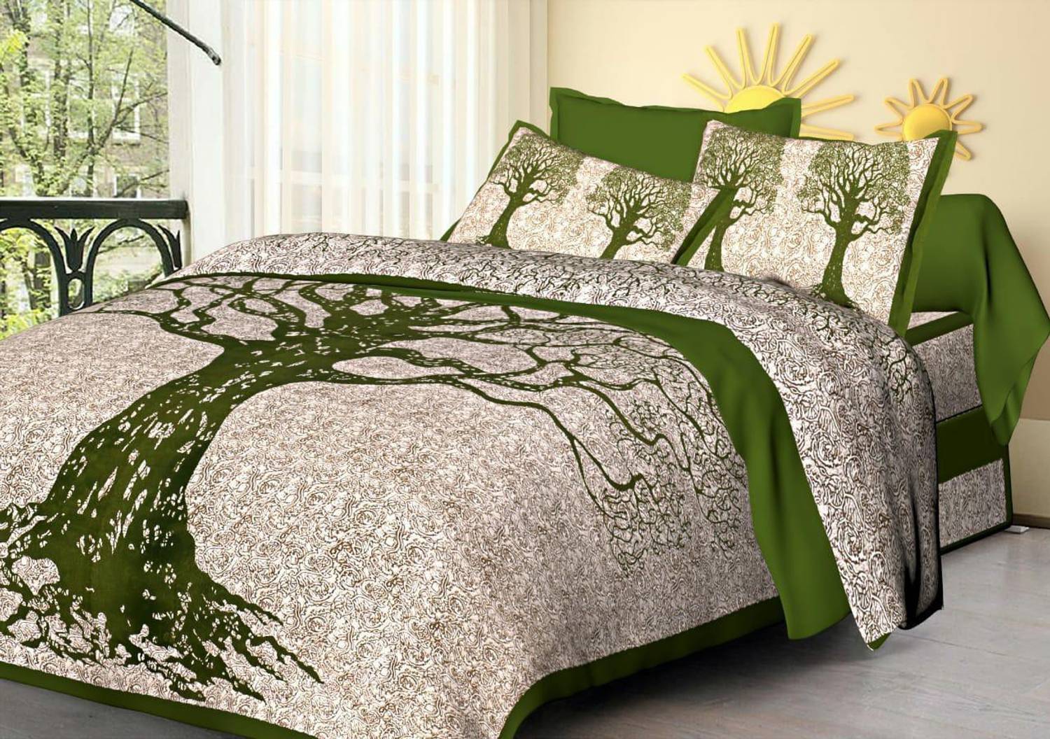 avtar Cotton Queen, King Flat 144 TC Printed 1 Bedsheet with 2 Pillow Covers