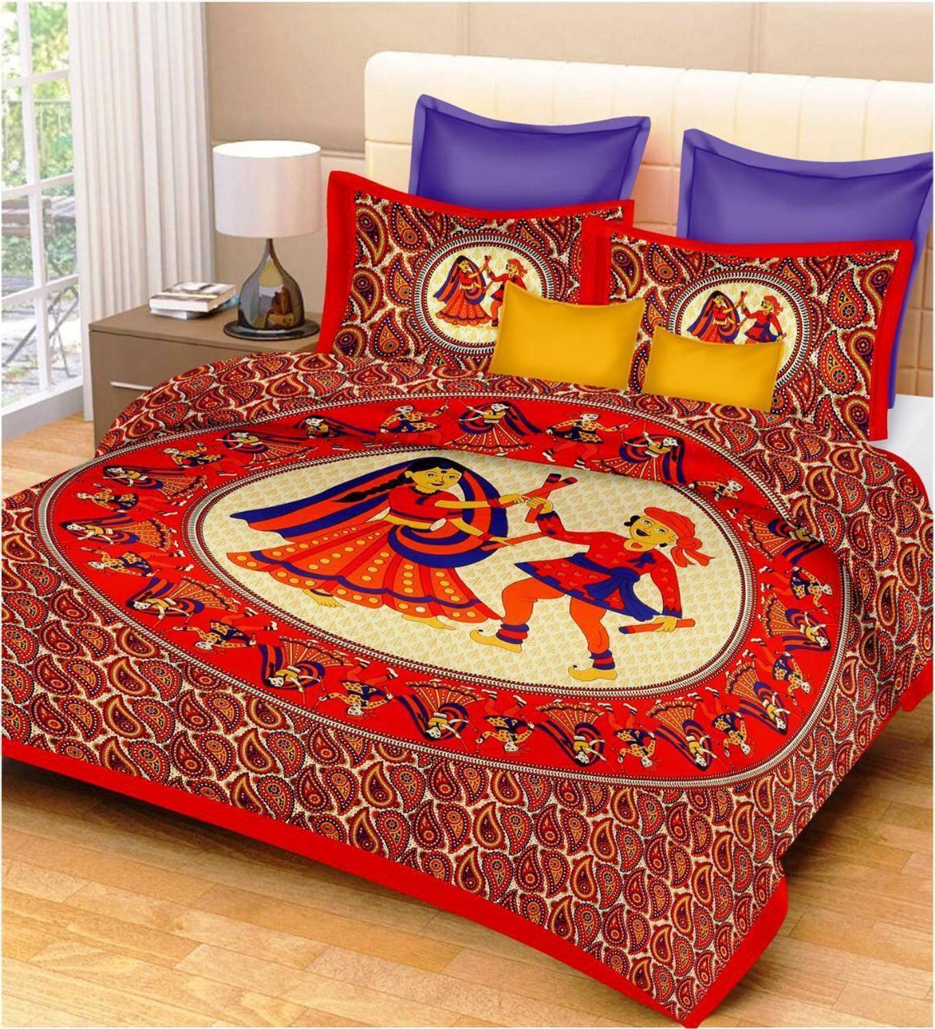 avtar Cotton King Flat 144 TC Printed 1 Bedsheet with 2 Pillow Covers