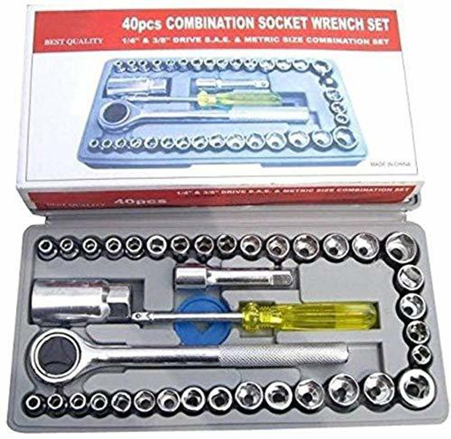 Image of Trachi 40 in 1 Wrench Tool Kit & Screwdriver And Socket Wrench Sleeve Suit Hardware Auto Car Repair Tools Wrenches Set with Single Sided Rachet, Tool Kit Set For Home Use Socket Set Socket Set