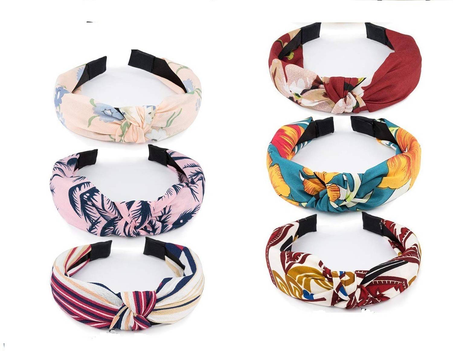 Aravh Trademart Korean Style Solid Fabric Knot with Tape Plastic Hairband Headband 06 PCS Head Band