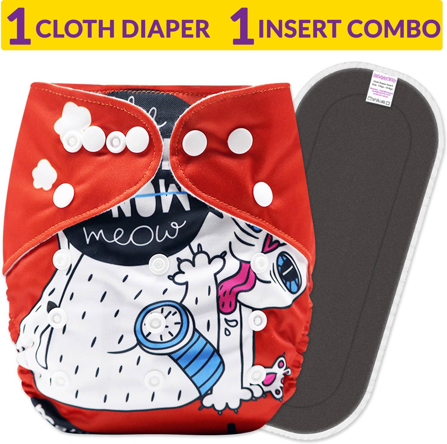 Bembika Cloth Diapers for Babies,Washable Reusable Cloth Diaper ll Sizes Adjustable with 5 Layer Bamboo Charcoal Insert (Driving Cat)