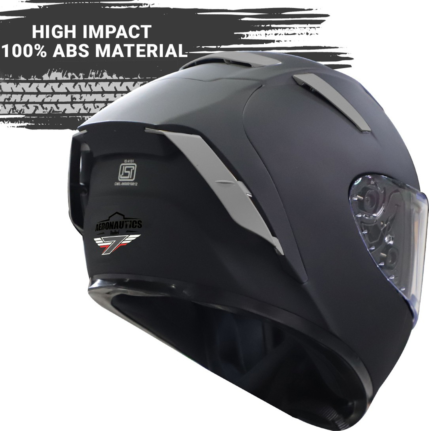 Image of Steelbird SA-2 7Wings Super Aeronautics Full Face Helmet in Matt Midnight Black Motorbike Helmet