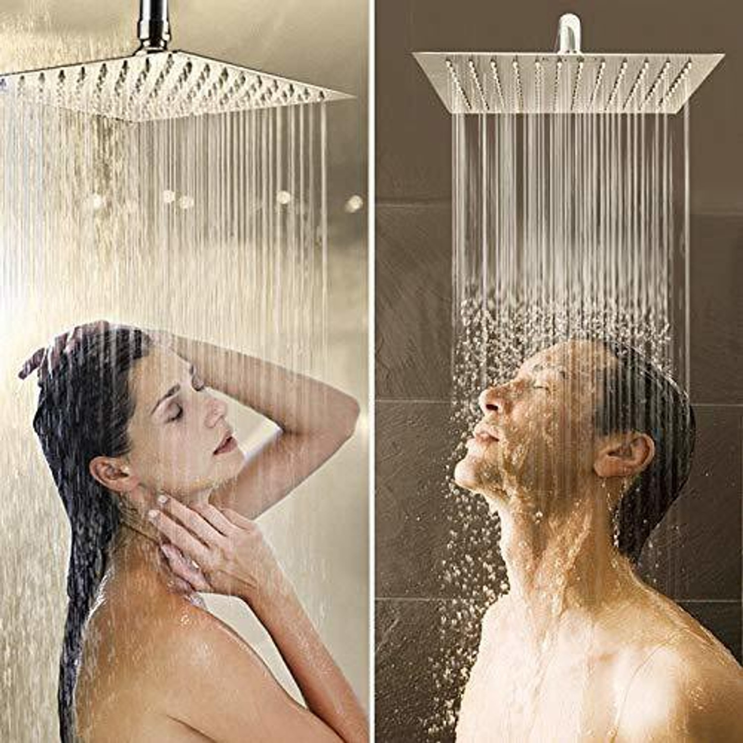 Image of High Grade Heavy quality Ultra Slim Shower 12 X 12 Stainless Steel 304 Grade + 18 Inch Heavy Square Shower Arm 18 Ghz + Square Flange Complete Set Shower Head Shower Head