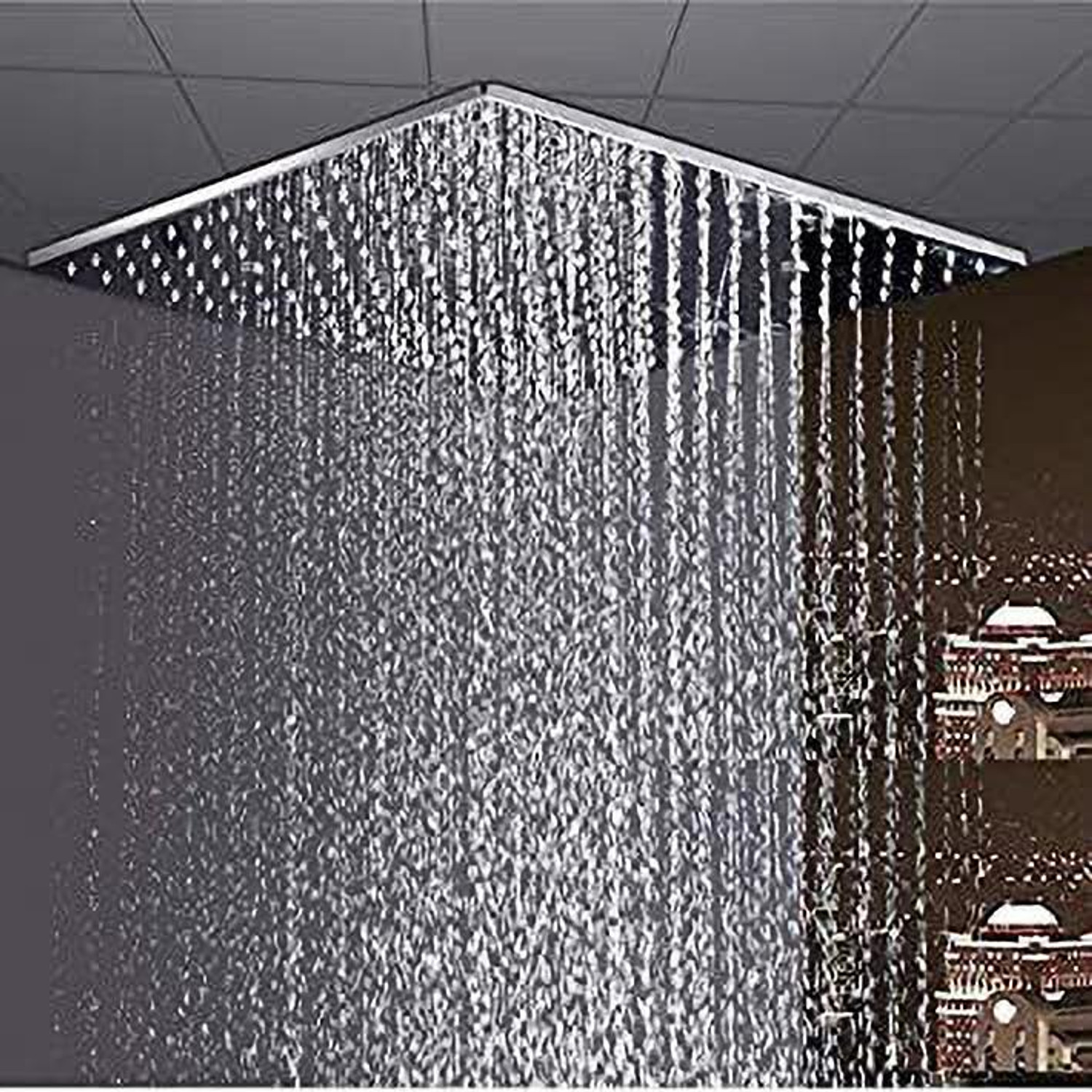 Image of High Grade Heavy quality Ultra Slim Shower 12 X 12 Stainless Steel 304 Grade + 18 Inch Heavy Square Shower Arm 18 Ghz + Square Flange Complete Set Shower Head Shower Head